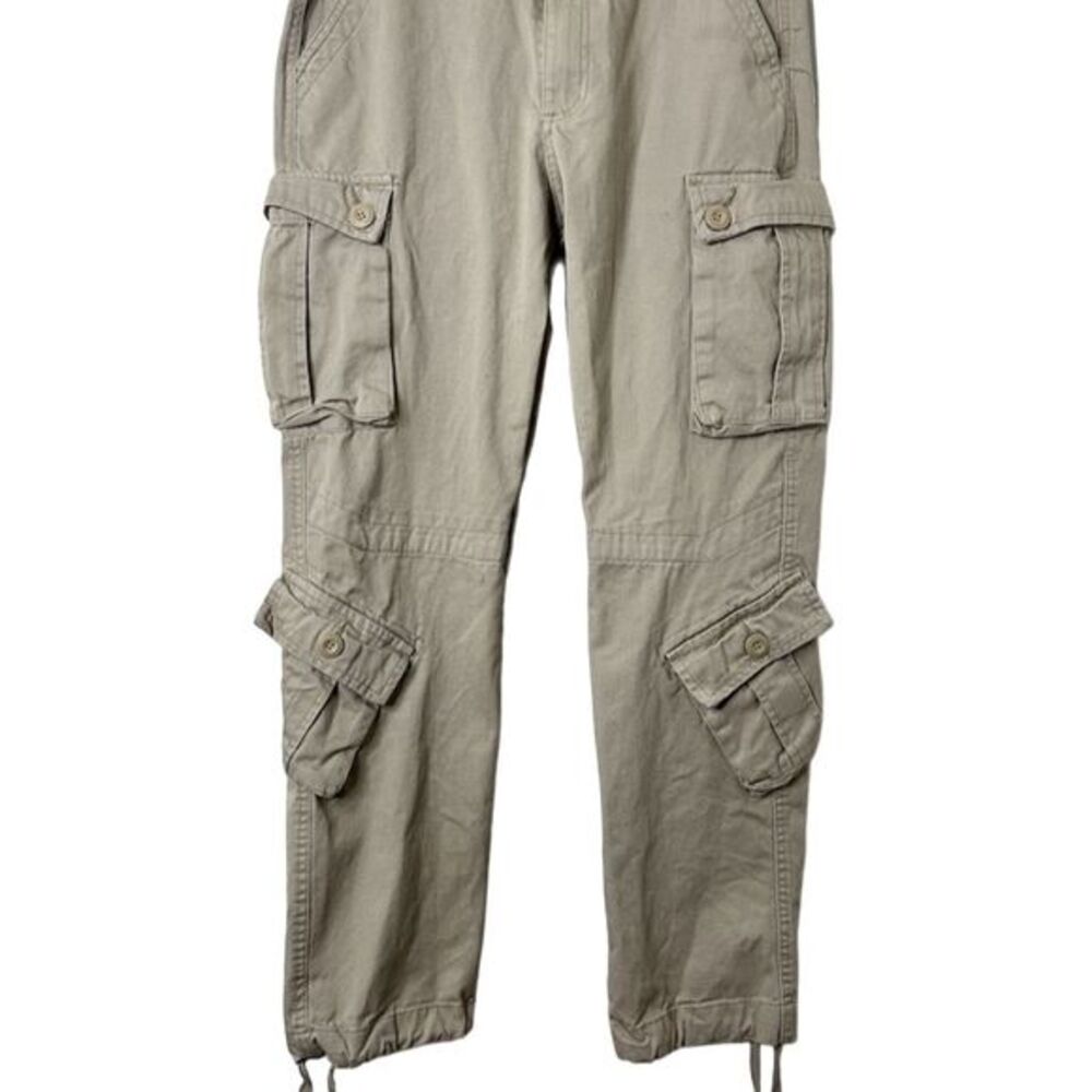 Matchstick Beige Cargo Pants Drawstring Hem Multiple Pockets Cotton Mens